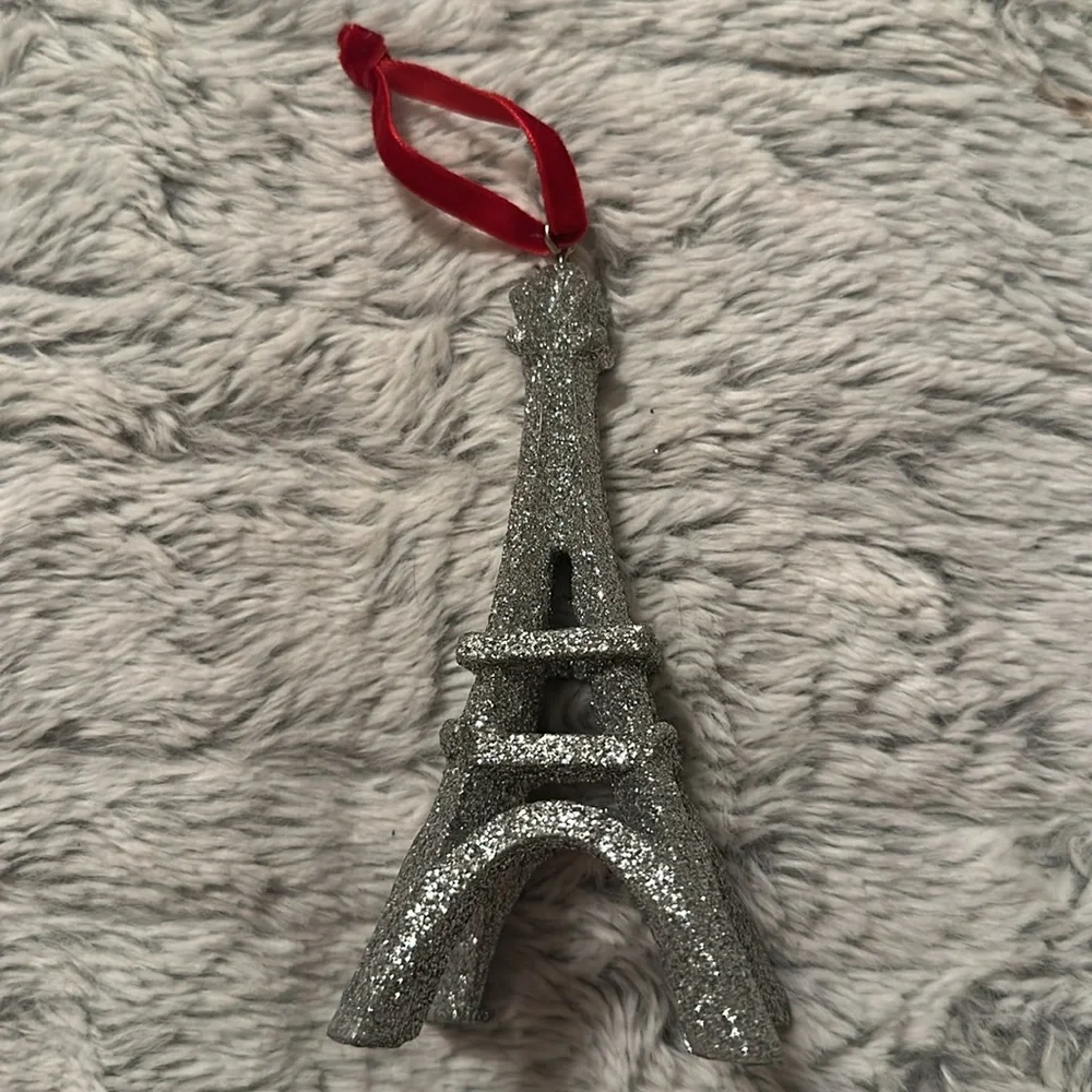 Vintage Pier 1 Eiffel Tower Silver Glitter Ornament